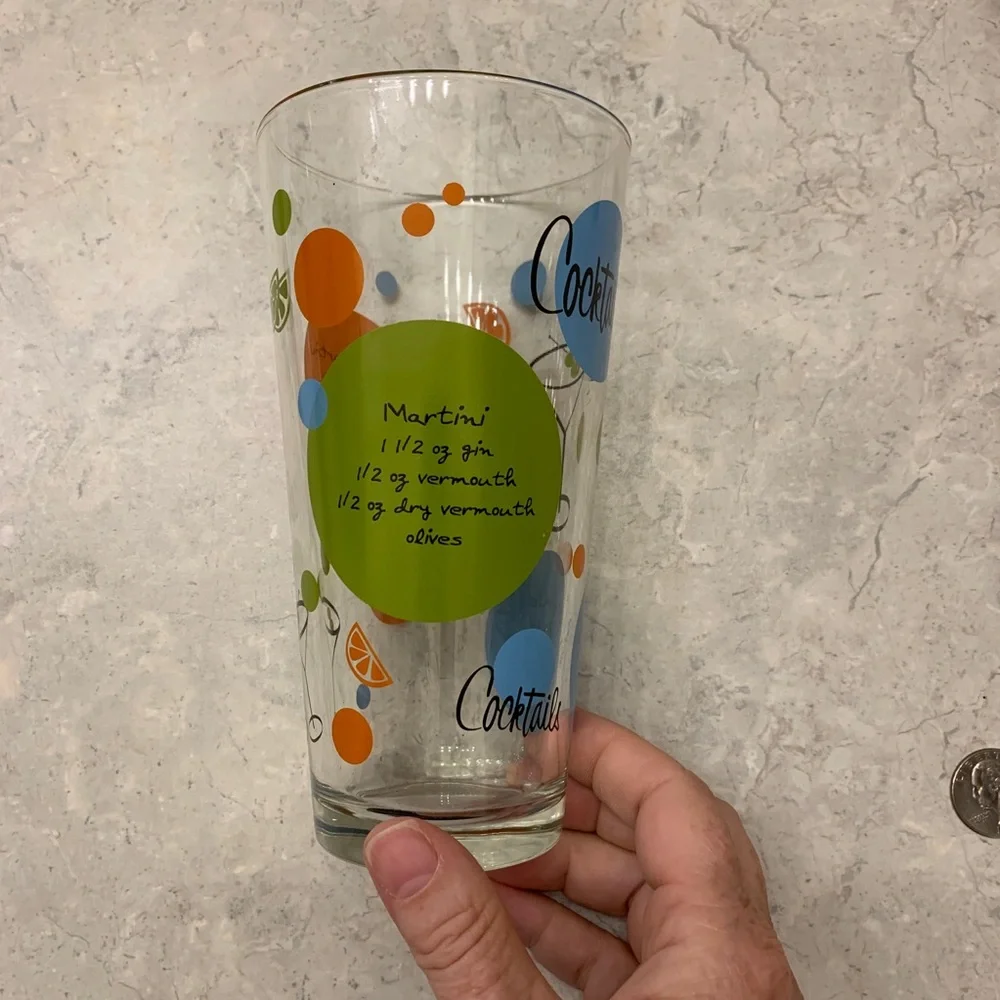 4/$15 One Large glass with cocktail recipes